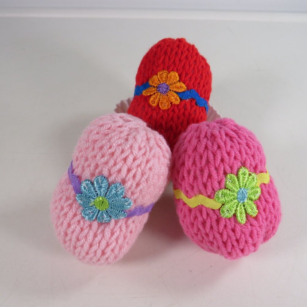 Hand Knit Easter Eggs with hand sewn accents (NO GLUE) all fabric Retro Ric Rac
